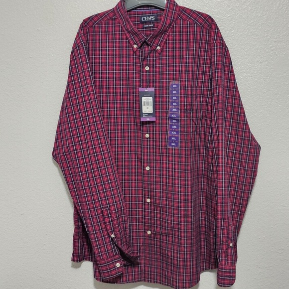 NEW Mens CHAPS‎ Black/Red Plaid Long Sleeve Button Down Shirt Sz.XL - Picture 1 of 6